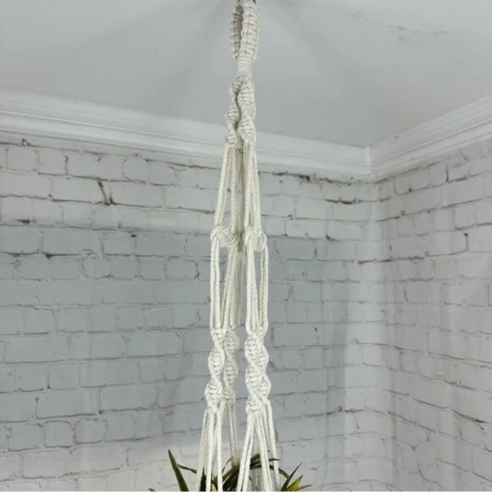 Lot of 4 Macrame Plant Hangers‎ Off White Cotton Boho Beaded Indoor Outdoor NEW